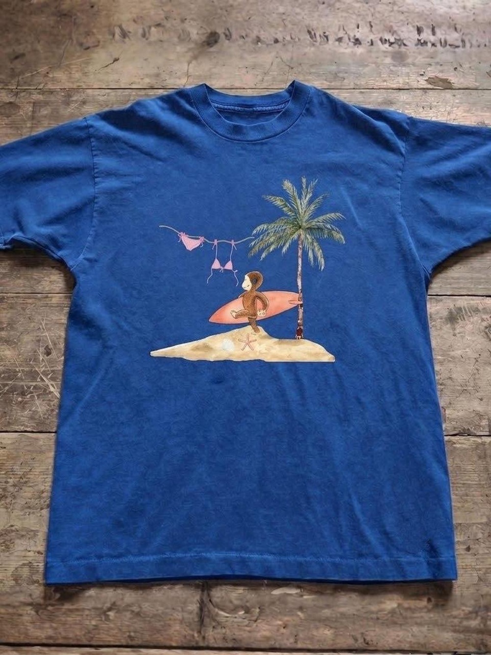 Gildan Blue Short Sleeve Tee with Surf Monkey Island Graphic